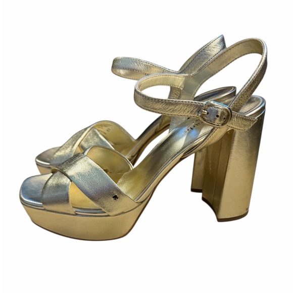 Kate Spade Metallic Gold Platform Sandals with Ankle Strap - Picture 2 of 9